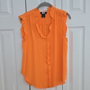 DKNY Orange Ruffle-Trim Sleeveless Blouse